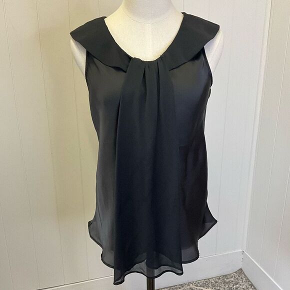 Lapis Womens Small Pullover Sleeveless Top Black Tie Ruffle Neckline Flowy - Picture 1 of 14